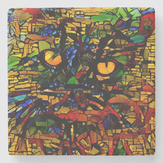 Farbenfrohe Mosaikkatze Kunst Prin Steinuntersetzer (Vorderseite)