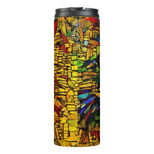 Farbenfrohe Mosaikkatze Kunst Prin Thermosbecher (Rückseite)