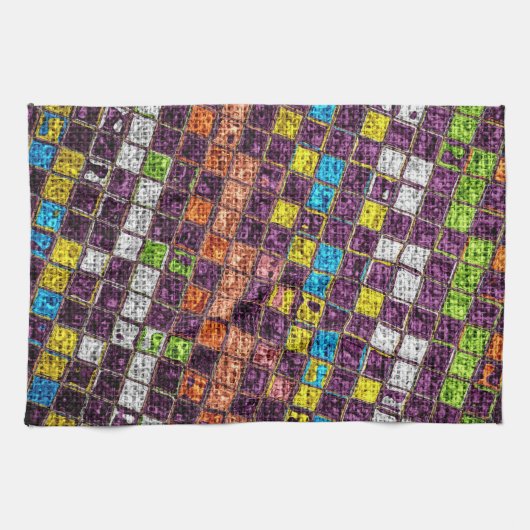Farbenfrohe Mosaikmuster Burlap Rustic #4 Handtuch (Horizontal)