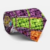 Farbenfrohe Mosaikmuster Burlap Rustic #4 Krawatte (Gerollt)