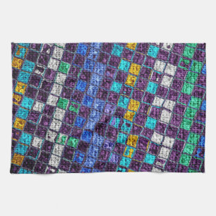 Farbenfrohe Mosaikmuster Burlap Rustic #5 Geschirrtuch
