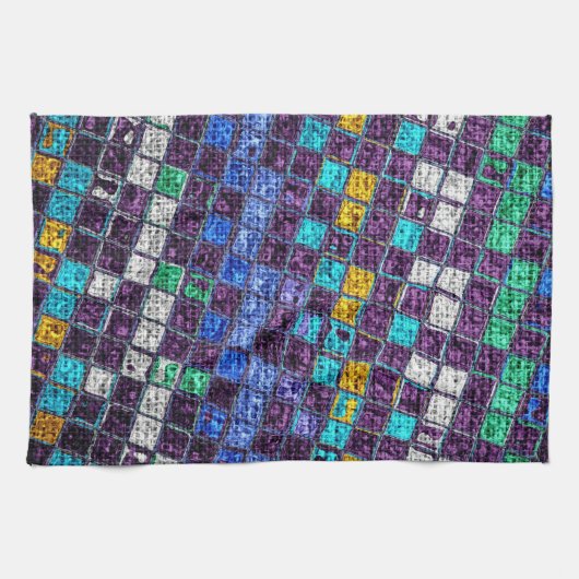 Farbenfrohe Mosaikmuster Burlap Rustic #5 Geschirrtuch (Horizontal)