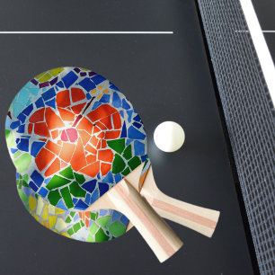 Farbenfrohe Mosaikrote Blume Tischtennis Schläger