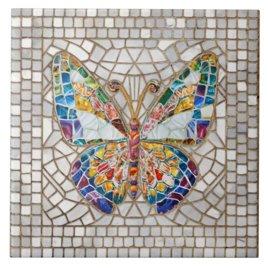 Farbenfrohe Mosaikschmetterlinge Fliese (Vorderseite)