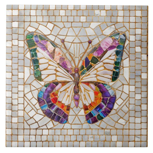 Farbenfrohe Mosaikschmetterlinge Fliese (Vorderseite)