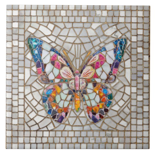 Farbenfrohe Mosaikschmetterlinge Fliese (Vorderseite)