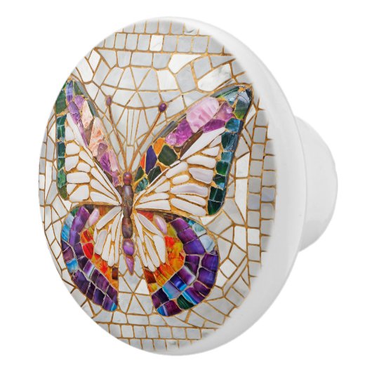 Farbenfrohe Mosaikschmetterlinge Keramikknauf (Rechts)