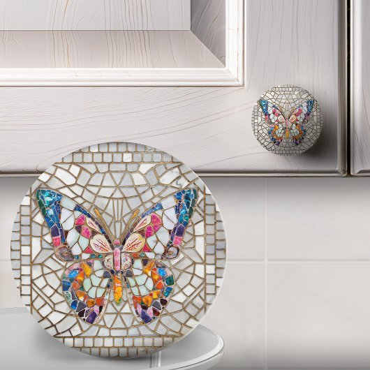 Farbenfrohe Mosaikschmetterlinge Keramikknauf