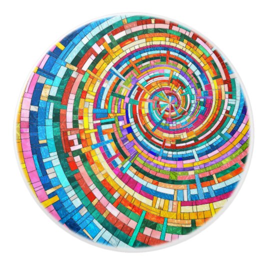Farbenfrohe Mosaikspirale Keramikknauf (Vorderseite)