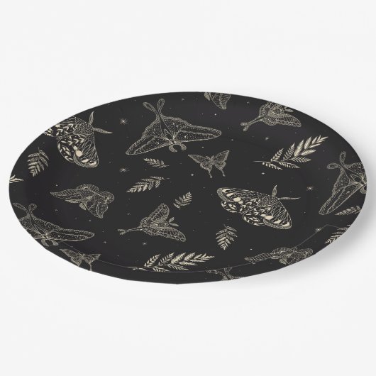 Farbenfrohe Moth Butterfly-Muster Pappteller (Schrägansicht)