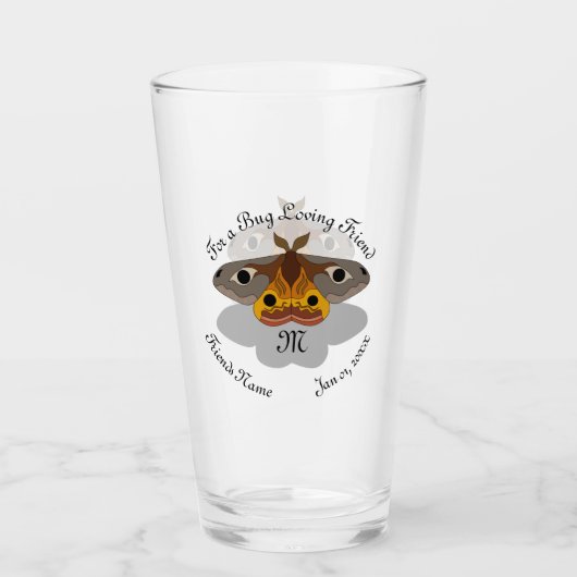 Farbenfrohe Moth Monogram Glas (Vorderseite)