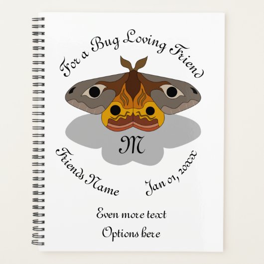 Farbenfrohe Moth Monogram Planer (Vorderseite)