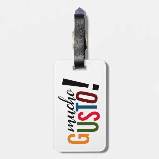 Farbenfrohe Mucho Gusto! Freut mich, Sie zu treffe Gepäckanhänger (Rückseite vertikal)