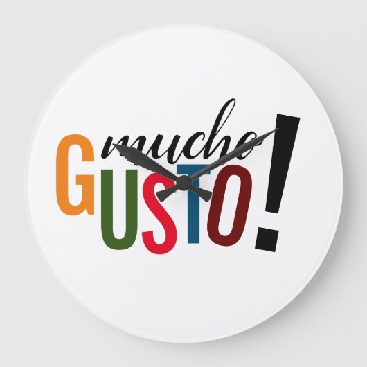 Farbenfrohe Mucho Gusto! Freut mich, Sie zu treffe Große Wanduhr (Vorderseite)