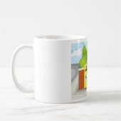 Farbenfrohe Mülltrennung mit Recyclingbehältern Kaffeetasse (Links)