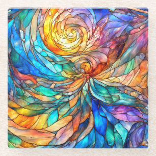 Farbenfrohe Multicolor Abstrakt 75 Drehungen Glasuntersetzer
