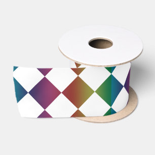 Farbenfrohe Multicolor-Diamant-Harlekin-Schachbret Satinband