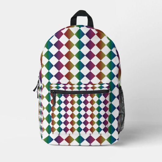 Farbenfrohe Multicolor Diamond Harlequin Schachbre Bedruckter Rucksack (Vorderseite)