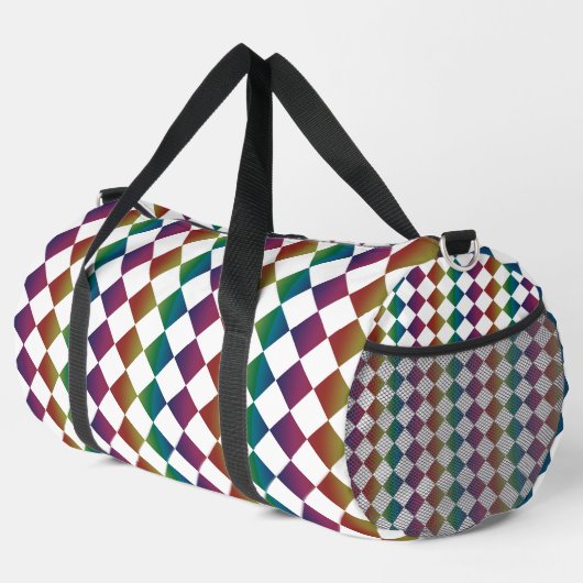 Farbenfrohe Multicolor Diamond Harlequin Schachbre Duffle Bag (Rechte Ecke)