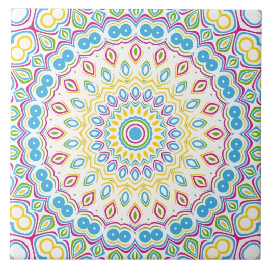 Farbenfrohe Multicolor Mandala Muster Fliese (Vorderseite)