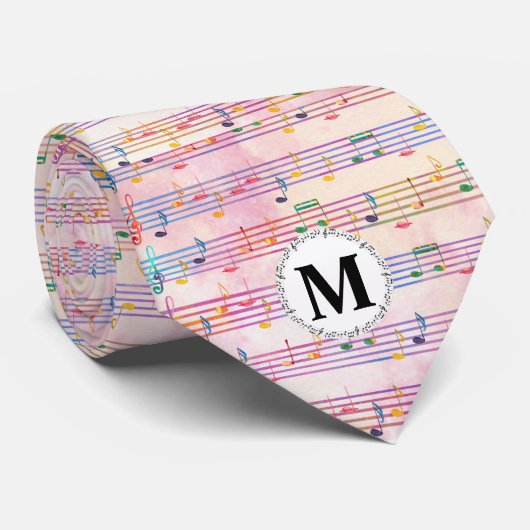 Farbenfrohe Multicolor-Musiknote Monogram Musiker Krawatte (Gerollt)