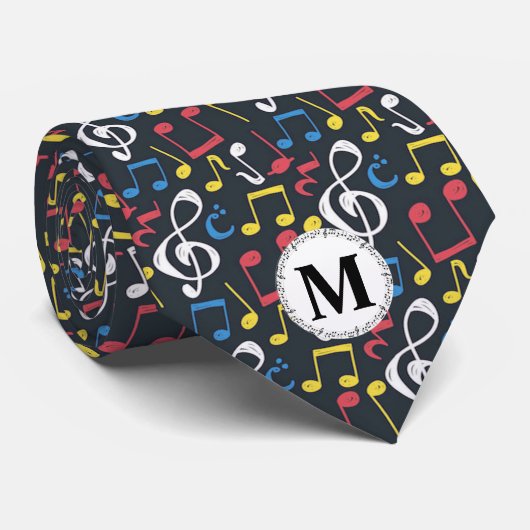 Farbenfrohe Multicolor-Musiknote Monogram Musiker Krawatte (Gerollt)