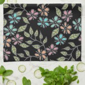 Farbenfrohe Multicolorflora mit schwarzem Teetuch Geschirrtuch (Gefaltet)