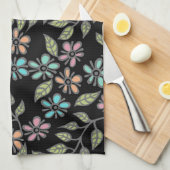 Farbenfrohe Multicolorflora mit schwarzem Teetuch Geschirrtuch (Viertel Falte)