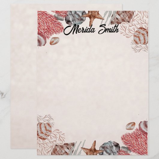 Farbenfrohe Muschel Grenze zu Tan Briefbogen (Vorne/Hinten)