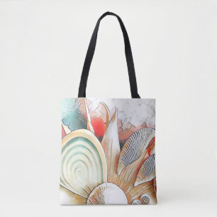 Farbenfrohe Muscheln am Strand Aquarellmalerei Tasche