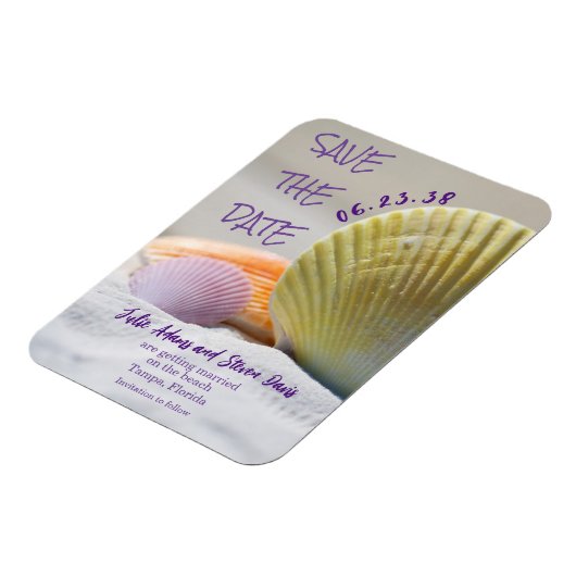 Farbenfrohe Muscheln beim Hochzeitsfeiern speicher Magnet (Linke Seite)