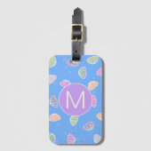 Farbenfrohe Muscheln Muster Light Blue Monogram Gepäckanhänger (Vorderseite Vertikal)