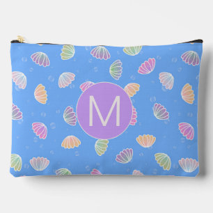 Farbenfrohe Muscheln Muster Light Blue Monogram Zubehörtasche