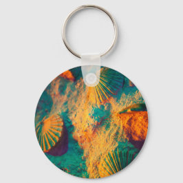 Farbenfrohe Muscheln und Sand auf der Buche Schlüsselanhänger