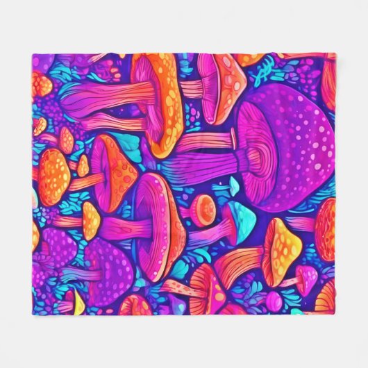 Farbenfrohe Mushroom-Muster Fleecedecke (Vorderseite (Horizontal))