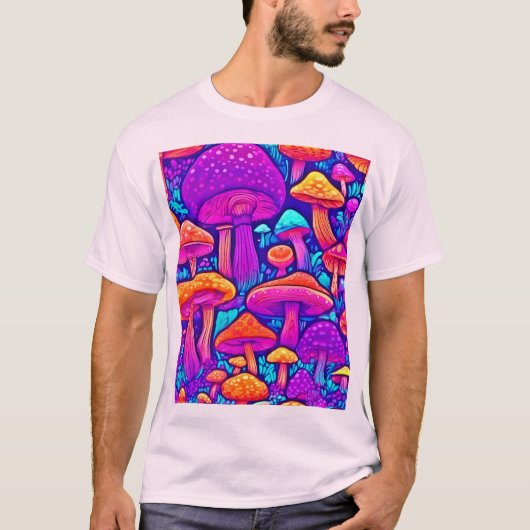 Farbenfrohe Mushroom-Muster T-Shirt (Vorderseite)