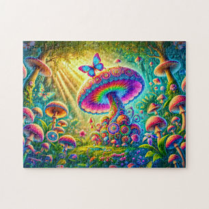 Farbenfrohe Mushroom World Psychedelic Fantasy Art Puzzle