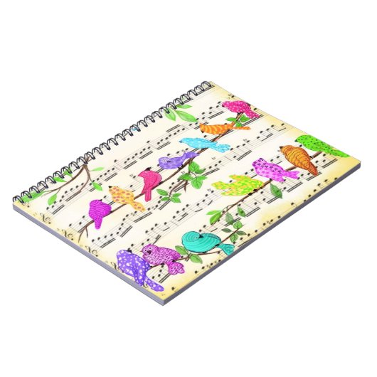 Farbenfrohe Musical Birds Notebook Notizblock (Linke Seite)