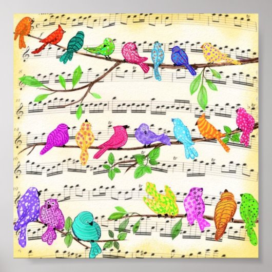 Farbenfrohe Musical Birds Poster Happy Spring Song (Vorne)