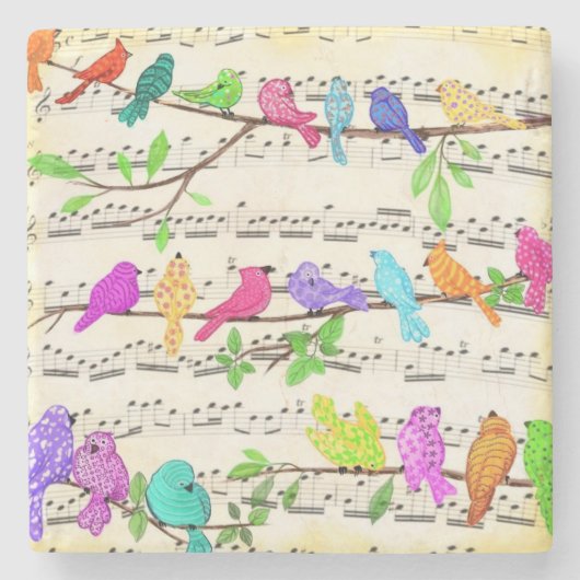 Farbenfrohe Musical Birds Stone Untersetzer (Vorderseite)