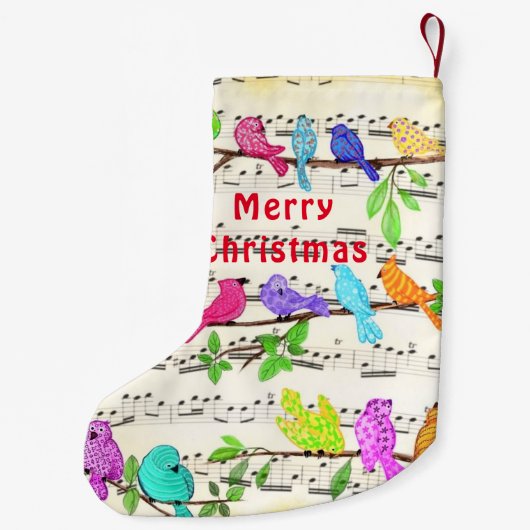 Farbenfrohe Musical Birds Weihnachtsgeschenk Strum Kleiner Weihnachtsstrumpf (Rückseite)