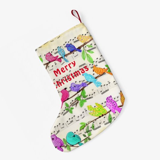 Farbenfrohe Musical Birds Weihnachtsgeschenk Strum Kleiner Weihnachtsstrumpf (Rückseite (Hängend))