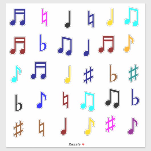 Farbenfrohe Musical Notes & Symbols Aufkleber (Blatt)