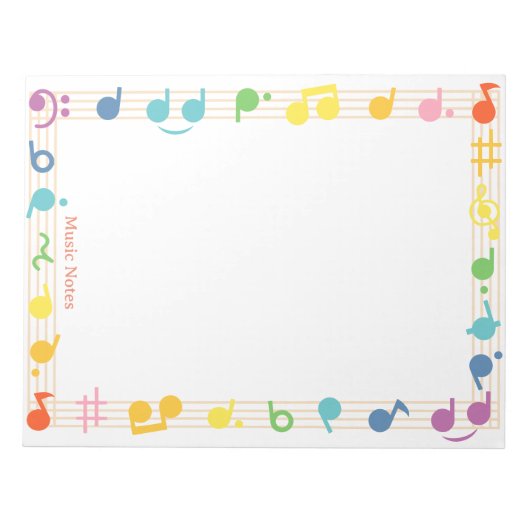 Farbenfrohe musikalische Note Rahmen Niedlich Spaß Notizblock (Vorderseite)