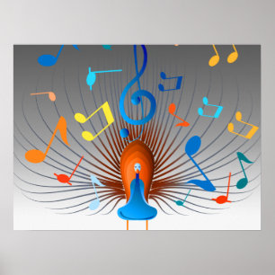 Farbenfrohe musikalische Noten Peacock Poster