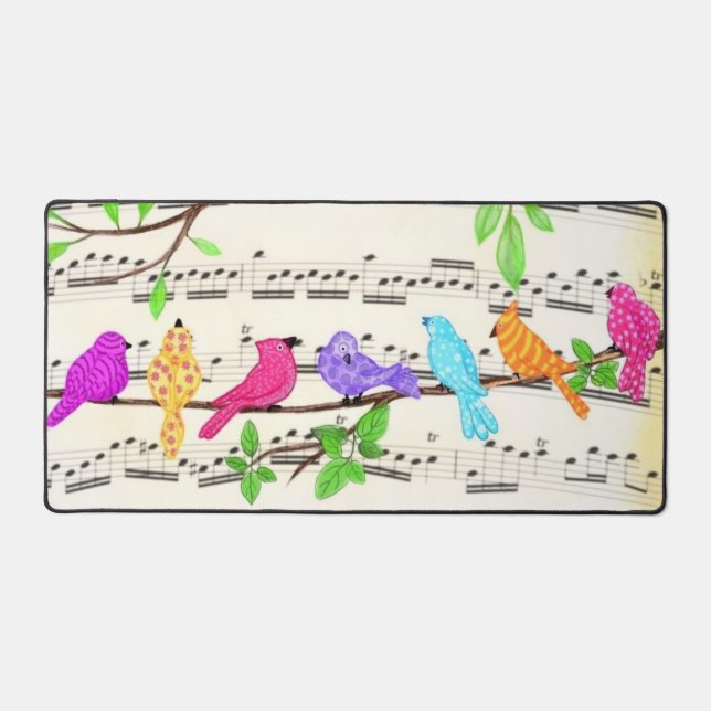 Farbenfrohe musikalische Vögel Schreibtischunterlage (Front)