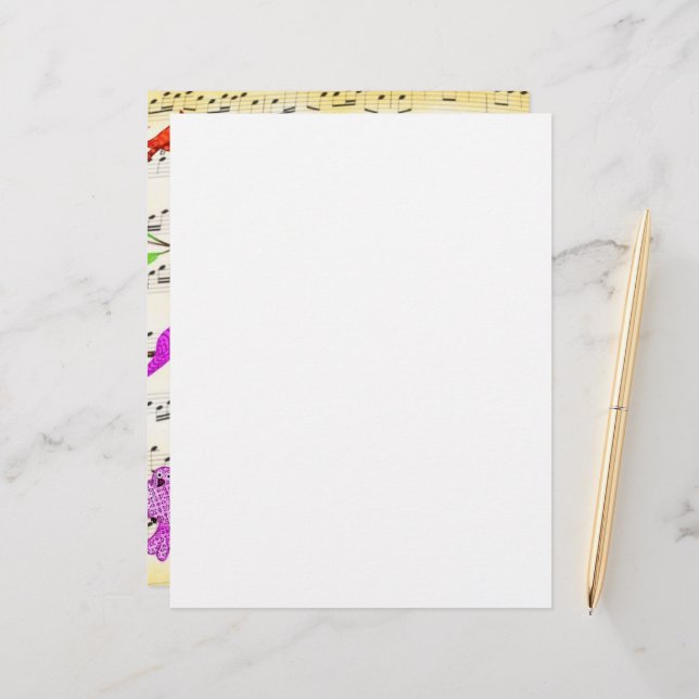 Farbenfrohe musikalische Vogelgezwitscher Briefbogen (Vorderseite/Rückseite Beispiel)