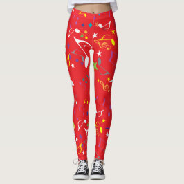 Farbenfrohe Musikernotes zu Rot Leggings
