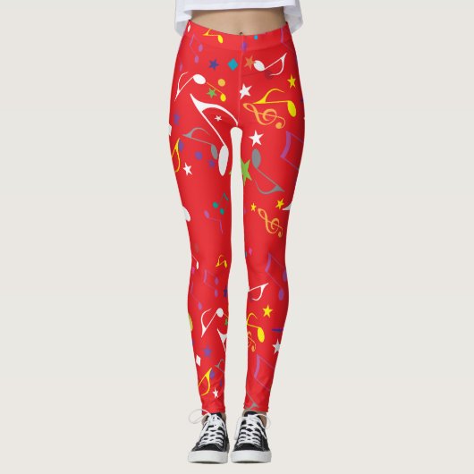 Farbenfrohe Musikernotes zu Rot Leggings (Vorderseite)