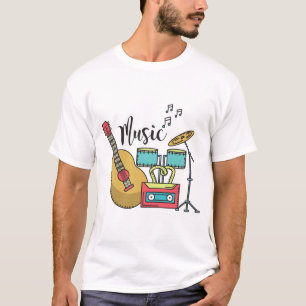 Farbenfrohe Musikinstrumente für Cartoon Grafik T-Shirt
